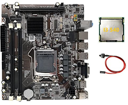 Tyatocepy H55 Motherboard Computer Motherboard LGA1156 Supports I3 530 I5 760 Series CPU DDR3 Memory Computer Motherboard+I3 540 CPU+Switch Cable