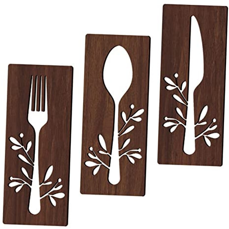 GOOHOCHY Décoration Murale Cuisine Bois Set Couverts Fourchette Cuillère Emporte-boutons Rustique Pour Salle à Manger Restaurant