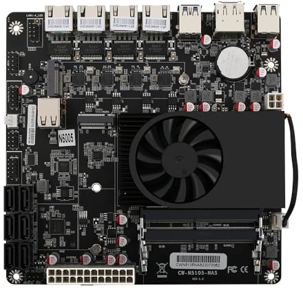 HKUXZR Celeron N5105 Carte mère industrielle NAS 4 cœurs 4 fils Processeur basse puissance 4 x 2,5 G i226 réseau M.2 Slot 6 x SATA DP HDMI 2.0
