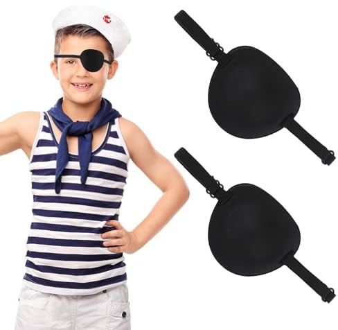 YUXIANLB Augenklappen für Erwachsene Kinder 2 Stück Verstellbare Schwarze Augenklappe für Piraten Oder Cosplay Augen 3D Augenklappe Lazy Eye Amblyopie Strabismus Nach Operationen