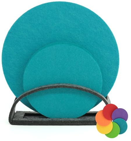 BIASTO Filz-Untersetzer Set, 6er, Made in Germany - Bunte Auswahl, 10 cm, mit Aufbewahrung (10cm & 15cm, Petrol (030))