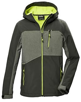 killtec Bambini e ragazzi Giacca softshell/giacca da esterno con cappuccio KOW 367 BYS SFTSHLL JCKT, dark moss, 140, 42198-000
