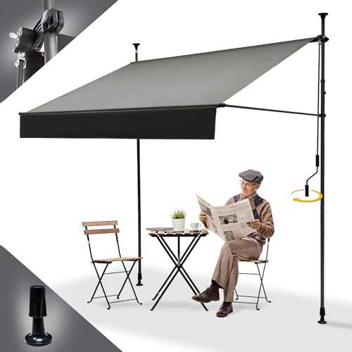 BelleMax Klemmmarkise Markise Balkon ohne Bohren, 200 cm x 125 cm Grau, Balkonmarkise mit Handkurbel, Sonnenschutz terrassenüerdachung, Wasserdicht, UV-bestädig und Höenverstellbar