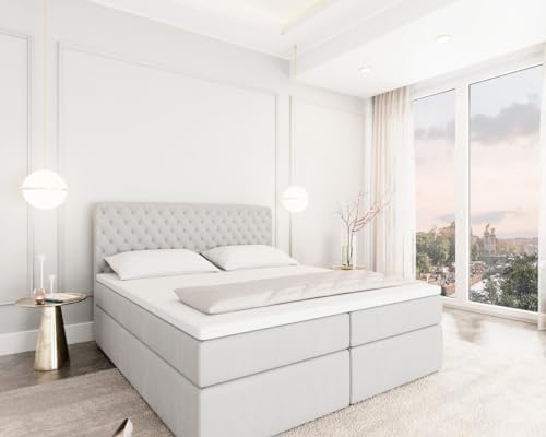 Sofa Dreams Leder Boxspringbett Lederbett Mejorada Komplettbett mit Matratze und Topper - Bett in Premium Kunstleder (Weiss, 180x200 cm)