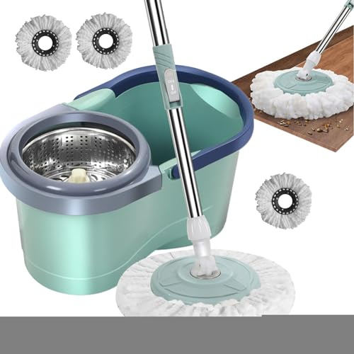 Juego De Fregona Y Cubo, Fregona Giratoria Para Suelo, Juego De Cubo De Fregona Húmeda Con Girro Automático, Fregonas Sin Esfuerzo Con Cabezal Desmontable Para Fregar Cocina, Balcón, Sala De Estar, Do