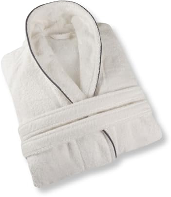 ELEVAVIDA Peignoir de bain pour homme en coton douillet (430 g/m²) – Extra doux et confortable – Taille S/M/L/XL/XXL – Certifié Oeko-Tex – Peignoir de sauna en tissu éponge, Blanc/gris, XL