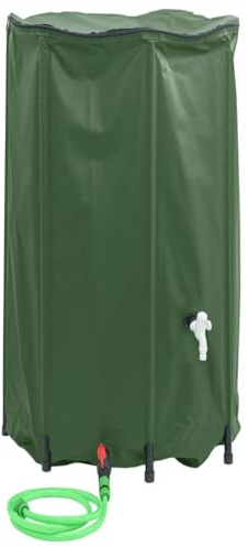 vidaXL Foldable PVC Water Tank with Tap 380L - Portable Rainwater Collection System, Green, Garden Watering, Outdoor and Camping Use