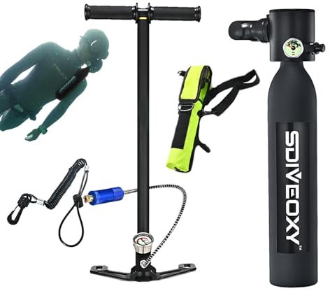 Xasbseulk Cilindro de buceo, juego de equipo de buceo, tanque de aire pequeño para buceo, juego de equipo de buceo de 0,5 L, botellas de oxígeno pequeñas bomba de mano para buceo, entrenamiento de