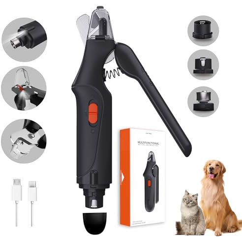 CATPICK 2-in-1 Dog Nail Grinder & Clipper for Large, Medium, Small Dogs & Cats - USB Rechargeable with 2 LED Lights (Black)