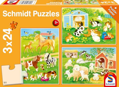 Schmidt Spiele 56518 Niedliche Haustiere, 3x24 Teile Kinderpuzzle