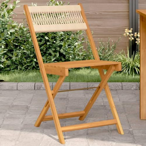 Homgoday Lot de 2 chaises de bistrot en bois d'acacia massif beige et corde, chaises d'extérieur