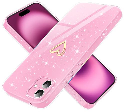 Yichxu Coque pour iPhone 16 Plus, Silicone Glitter Housse Compatible avec iPhone 16 Plus Bumper Case Souple TPU en Protection Antichoc Amour de Coeur légère Étui pour iPhone 16 Plus (6,7), Rose