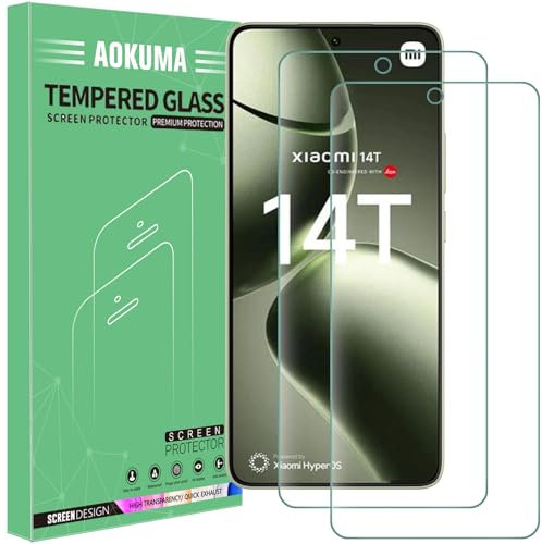 AOKUMA Protector de Pantalla para Xiaomi 14T/14 T, [2 Unidades] Cristal Templado para Xiaomi Mi 14T Fácil Instalación, Vidrio templado 9H,Sin Burbujas, Alta Definicion,Anti-Arañazos