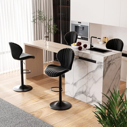 Hawthyhome Barhocker 4er Set |Barhocker Höhenverstellbar mit lehne •Hocker aus Fabric•Küchenstühle mit Fußstütze •Barstühle Drehstühle •360°Drehbar Einfache Montage •Schwarz