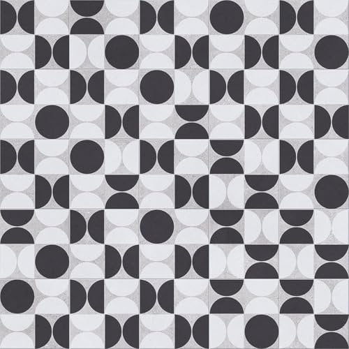 VINYL FLOORING UK Black White Designer Effect Vinyl Flooring Sheet For Kitchen Bathroom Living Room Dining Room 2.5mm Thick With Textile Backing 10 Years Warranty-2m(6'6) X 2m(6'6)-4m²