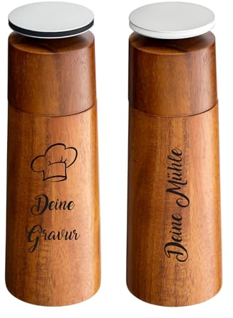 Schmalz® Set Salz- und Pfeffermühle mit Laser-Gravur aus Akazien-Holz-Aluminium Geschenkbox | personalisiertes Geschenk | Geburtstag | Hochzeit