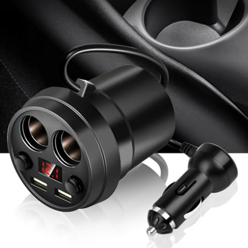 Chargeur de voiture double USB haute intensité 31 A prise allume-cigare en forme de tasse avec support de moniteur de tension pour téléphone tablette PC