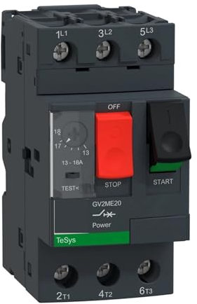 JAQVCTSC Disjoncteur Moteur thermomagnétique GV2ME20 3P 13-18A Noir Bornes à vis