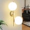 ZMH Wandleuchte Innen Wandlampe Schlafzimmer - Wandbeleuchtung Treppenhaus Vintage Glaskugel Gold Flurlampe Badezimmer Glas Lampenschirm E27 Modern 2 Flammig Beleuchtung für Flur(Ohne Leuchtmittel)
