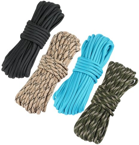 4 Pezzi Corde Paracord, Corda da Paracadute, per All'aperto, DIY,12 fili, capacità di sostenere fino a 1000 libbre, 4 colori, lunghezza totale 40M