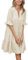 Famulily Short Sleeve Dress for Women Spring Summer Deep V Neck Cute Mini Dress Sundress Beige L