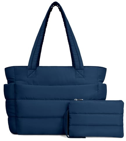 TOPDesign Puffer Tote Bag für Frauen, leichte Puffy Handtasche mit Fächern, gesteppte Schultertasche für Arbeit, Reisen, Fitnessstudio