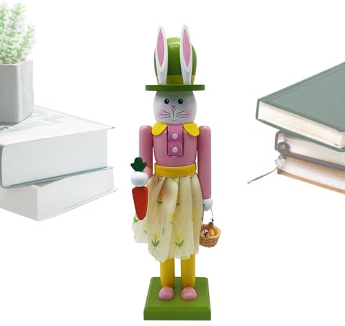 Jinyilwn Osterhase Nussknacker Puppe aus Holz - Deko Hase | 30,5 cm Holzhase Deko Ostern Nussknacker Figur Sammelfigur Dekoration