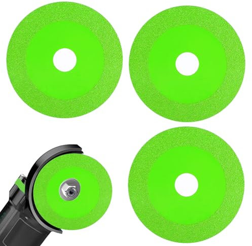 Lyreh 3pcs Glass Cutting Discs 115mm and 3pcs Gaskets, Manganese Steel Ceramic Diamond Cutting Blade for 4.5in Angle Grinder Tile Saw Blade Grinding Cutter Disc for Jade Crystals Wine Bottles (Green)