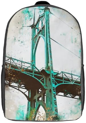 Portland Bridge Aquarell-Rucksack, 3D-gedruckter Kinderschulrucksack, Kinderreiserucksäcke, Büchertaschen mit hoher Kapazität, Kinderrucksack, 17 Zoll