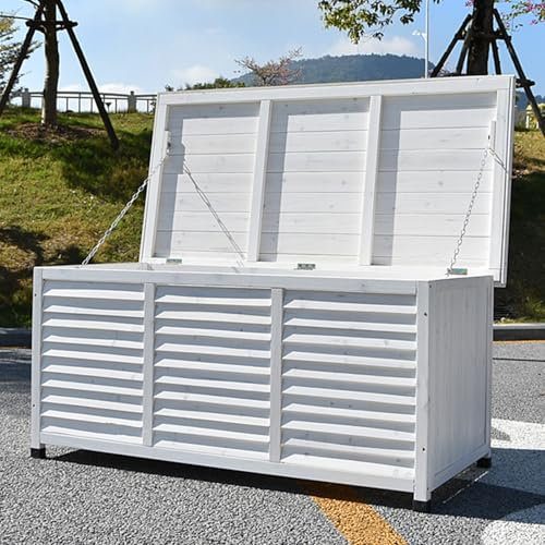 Wasserdichte Aufbewahrungsbox Outdoor, Massivholz-Metall-Auflagenboxen, Terrassenbox mit Kunststoff-Fußpolstern for Garten, Pool und Balkon