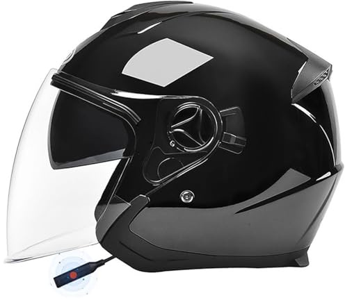 Bluetooth Casques Jet De Moto Casques Vintage DOT Homologué À Face Ouverte À L'allemande Demi Casque De Moto Avec Visière Casque Mobylette Moto Bols Pour Adulte Femme Homme A2,54-59cm