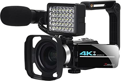 RDVXI Caméra pour Vlogs, Caméscope vidéo 4K WiFi 56MP Vlogging Caméra 18x 270 degrés Caméra vidéo numérique avec Microphone Touch Screen Vision Nocturne HD Enregistreur(Standard,AF2 Camera Kit)