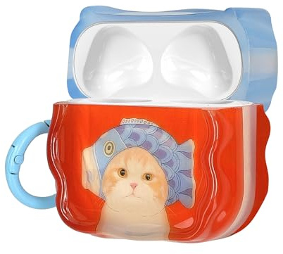 kwmobile In-Ear Kopfhörer Case für Apple Airpods 4 Hülle mit Karabiner - Headphones Case - Earphones Cover Etui - Katze mit Fischhut