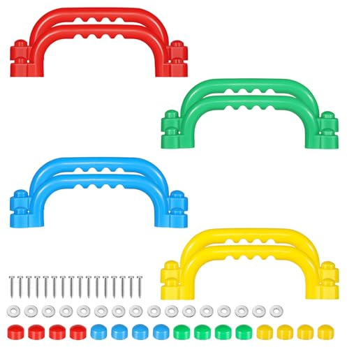 TOPNEW Lot de 8 poignées de sécurité pour aire de jeux pour enfants – Ensemble balançoire et poignées pour cadre d'escalade, barres d'appui en plastique multicolores pour cabane de jeu extérieure