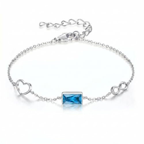 E Unendlichkeit Geburtsstein Armband Damen 925 Sterling Silber Infinity Herz Verstellbares Armband, Geburtstag Schmuck Geschenke für Sie Mutter Frau Freundin