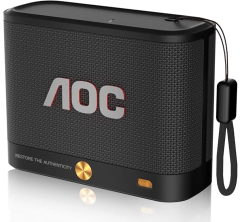 AOC Portable Bluetooth Speaker, BT 5.4, Stereo Sound & BassUp, IP65 Waterproof, 30H Battery, Wireless Pairing, Compact Mini Speaker for Travel & Outdoor – Black