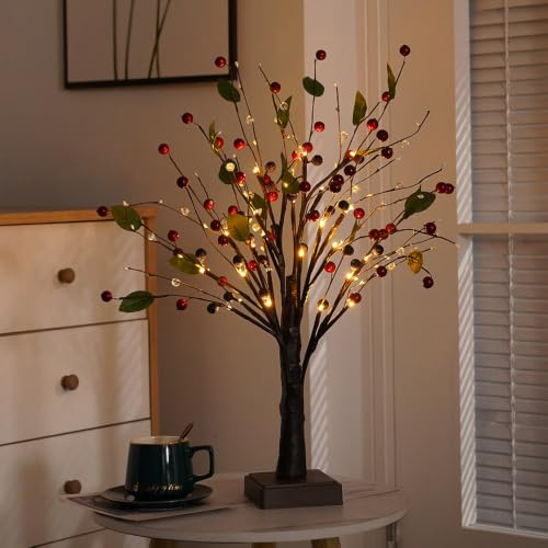 JORIX Christmas Tree Lamp Pre-Lit Twig Birch Tree Light Maple Leaf Tabletop Tree 60cm Warm White 24 LED USB & Battery Powered Decor