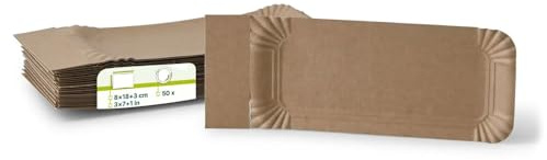 GREENBOX - Pappteller mit Abriss 8 x 18 + 3 cm, braun, rechteckig, 50 St.