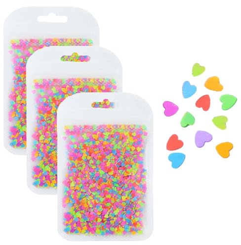 3PCS Nagelkunst Glitzer Pailletten Set, Fluoreszierende Nageldesign Konfetti in Sterne Form für DIY Gelnägel, Glitzerpulver Zum Basteln, Gesicht, Festival Make-Up und Bastelprojekte (Herzen)