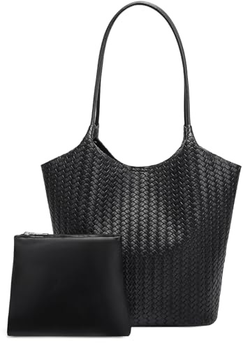 SENDEFN Handtasche Damen Groß, Einfache Shopper Tasche Gewebte Veganes Leder, Tote Bag mit Reißverschluss Innentasche für College, Schule, Arbeit, Alltag, Reisen