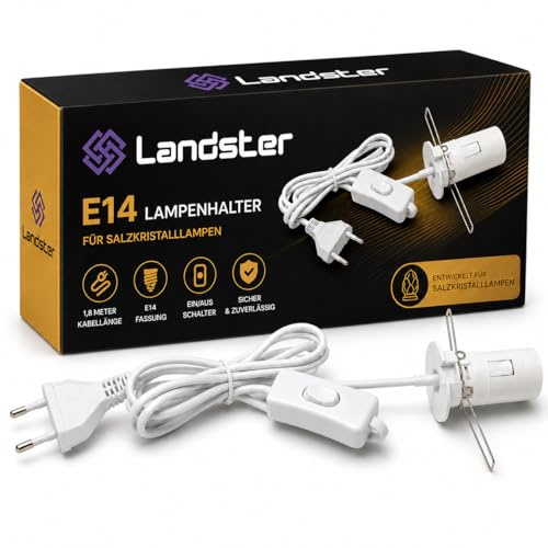 Ersatzkabel für Salzlampe mit Schalter – 1,8m Netzkabel Weiß – E14 Fassung mit Halteklammer – Ideal für Kristall-Salzlampen, Tischlampen und Stimmungslicht (E14 Weiß)