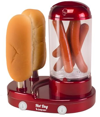 BEPER P101CUD502 Macchina per Hot Dog e Cuociuova 3in1, Cuocitore a Vapore per Wurstel e Uova, Scaldapane con 2 Aste in Acciaio Inox, 440W, Doppio Interruttore