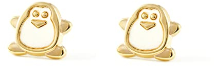 Damen & Kinder Pinguin Ohrstecker - Gelbgold 9 Karat (375) - Geschenkbox - Garantiezertifikat