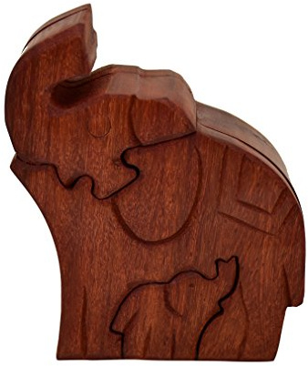 Purpledip Magic Wooden Puzzle Box 'Regal Elephant': Handmade Mystery Keepsake Box Game Gift (10787)