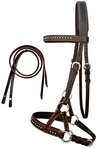 CHALLENGER English Western Horse 7708BRF Zaumzeug aus Leder, gebisslos, Seitenzughalfter, Zügel, Braun