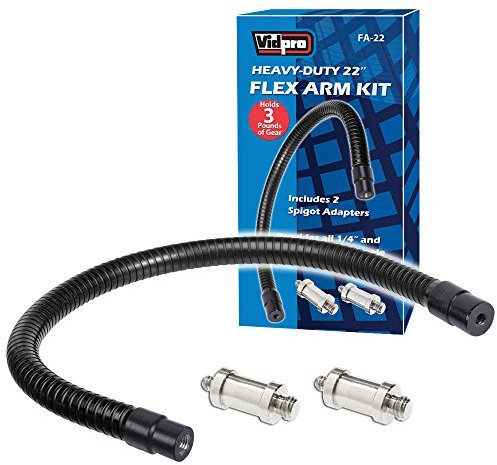 Vidpro FA-22 Heavy-Duty 22-inch Flex Arm Kit - Stiff Yet Flexible Mounting for Mobile Phones Cameras Microphones Lighting and More Fits Most Stands Tripods Rigs Grips and Clamps Holds Up to 3 Lbs