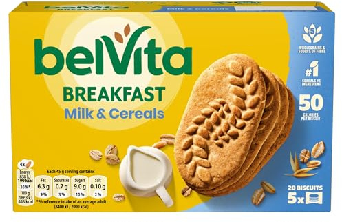 Belvita Milk & Cereal Biscuit Snack Bars, Breakfast Biscuits, Nutritious and Made With 5 Wholegrains, Multipack 125 g (5 x 45 g)