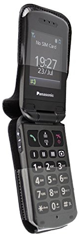 caseroxx Borsa in pelle con clip da cintura per Panasonic KX-TU327 TU328 TU329 TU339 TU349, Funda carcasa vera pelle (con finestra trasparente) in nero