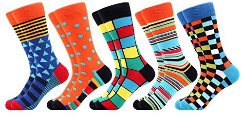 WeciBor Men's Dress Cool Colorful Fancy Novelty Funny Casual Combed Cotton Crew Socks 5 Pairs In Set, Eu061-33, L
