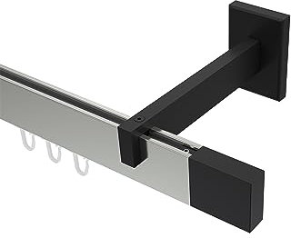 Interdeco Innenlauf-Gardinenstange eckig Edelstahl Optik/Schwarz Typ 10212920, 540 cm
